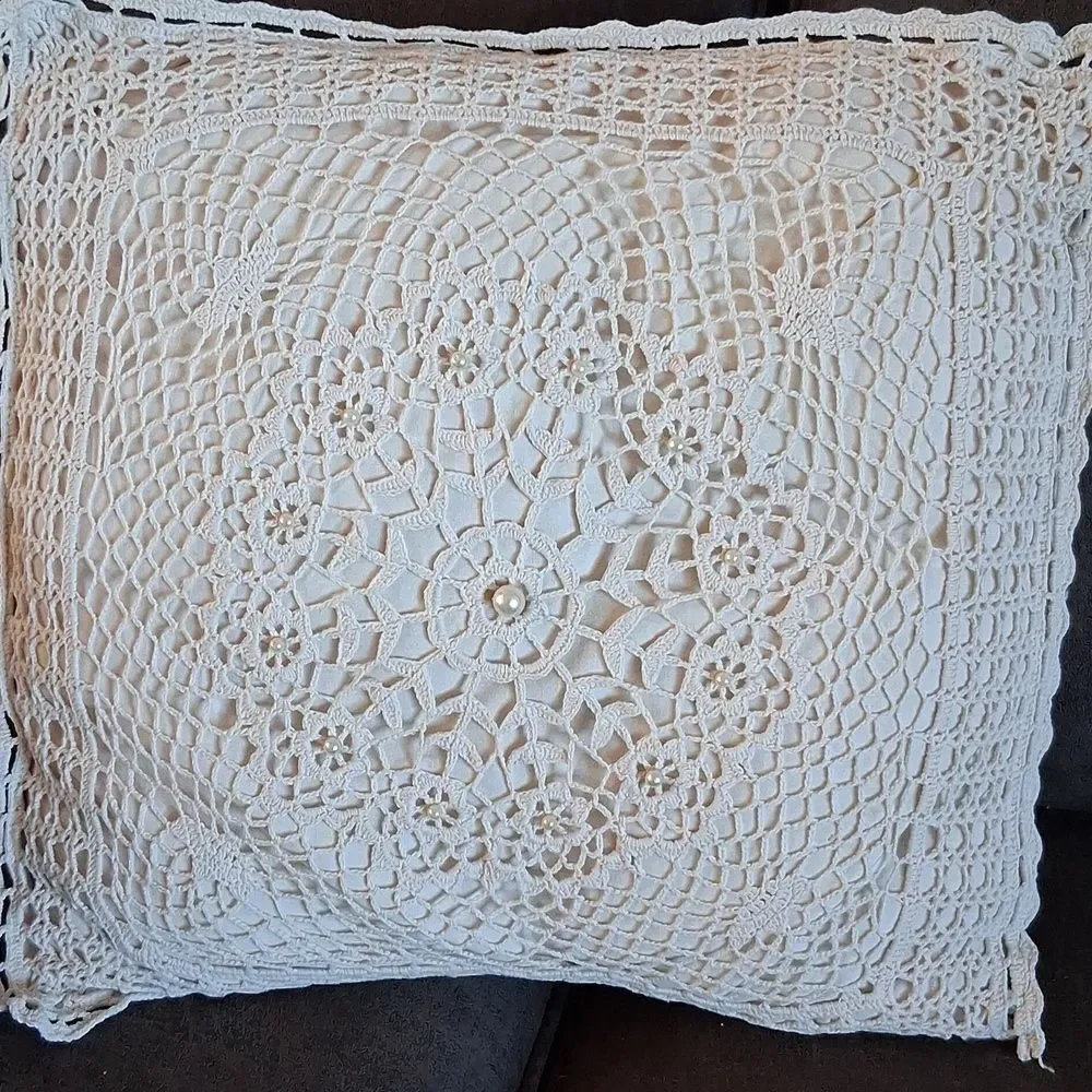 Cream Color Crocheted Lace Pillow &‎ 1 Lace Pillow Cover